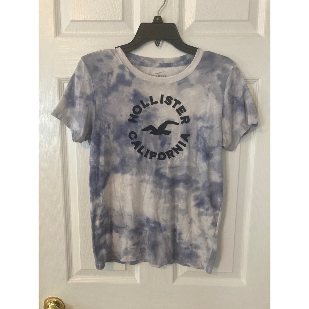 Hollister California Tie Dye Graphic Tee Shirt Blue White Seagull Logo Small